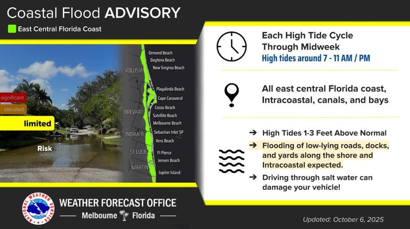 A coastal flood advisory was in effect for East Central Florida on Monday, Oct. 6, 2025.