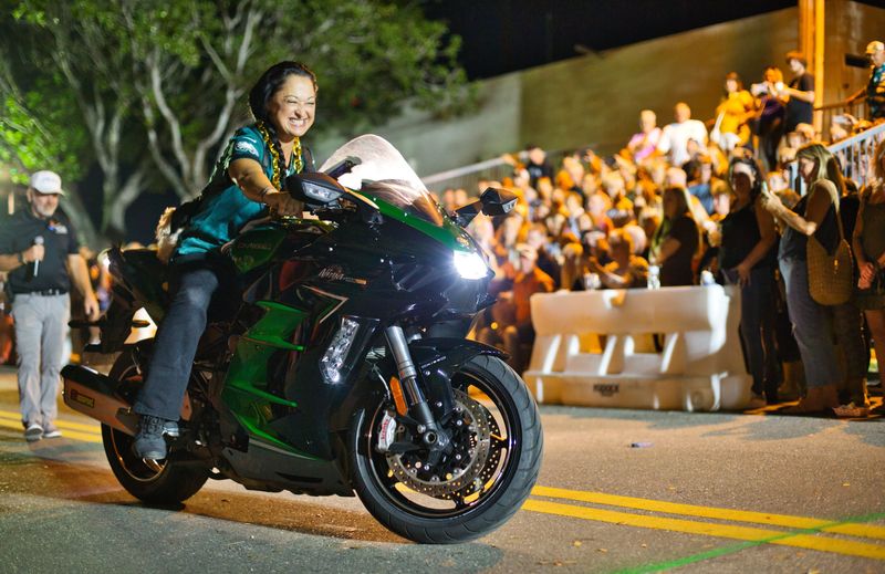 A biker takes part in the popular Slow Bike Races during the February 2025 Cape Coral Bike Night.