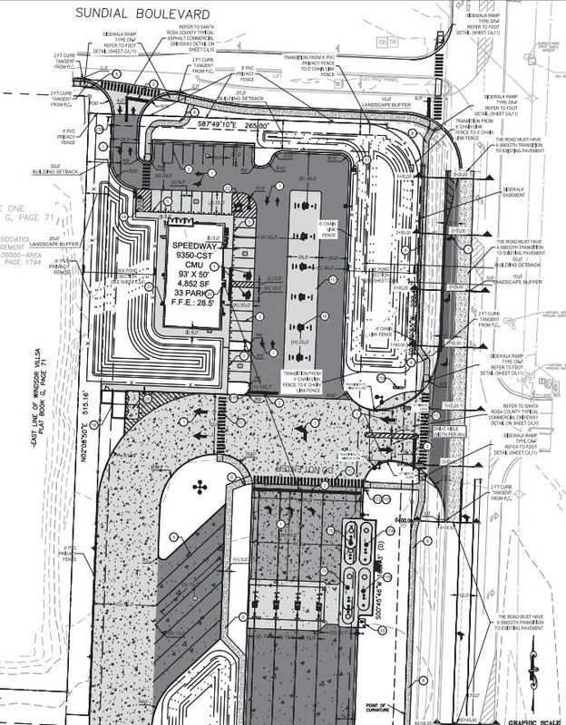 The approved set of site plans for a future Speedway location in Milton. Santa Rosa County officials approved the project in August 2025.