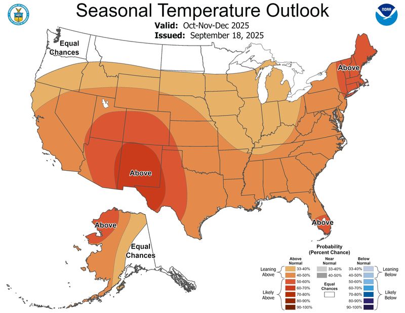The October-November-December temperature outlook from the National Weather Service.