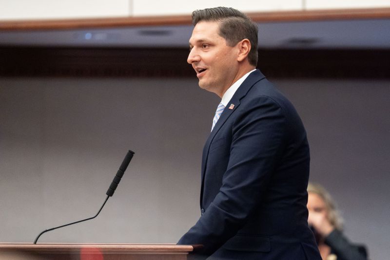 Sen. Danny Burgess speaks during the Senate President Designate ceremony on Tuesday, Oct. 14, 2025.
