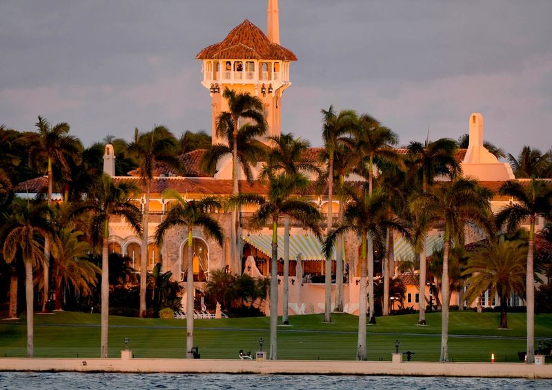 Light from the sunset hits Mar-a-Lago Club Tuesday evening October 14, 2025 in Palm Beach. The Town of Palm Beach sent an alert that the U.S. Secret Service, the Palm Beach County Sheriff's Office and the Palm Beach Police Department would be conducting routine training exercises October 14 and 15, 2025.