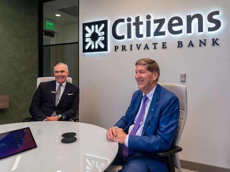 James Meany, executive managing director of Citizens Private Bank, left, and Bruce Van Saun, chairman and CEO of Citizens Financial Group, were photographed in October 2025 in Palm Beach.