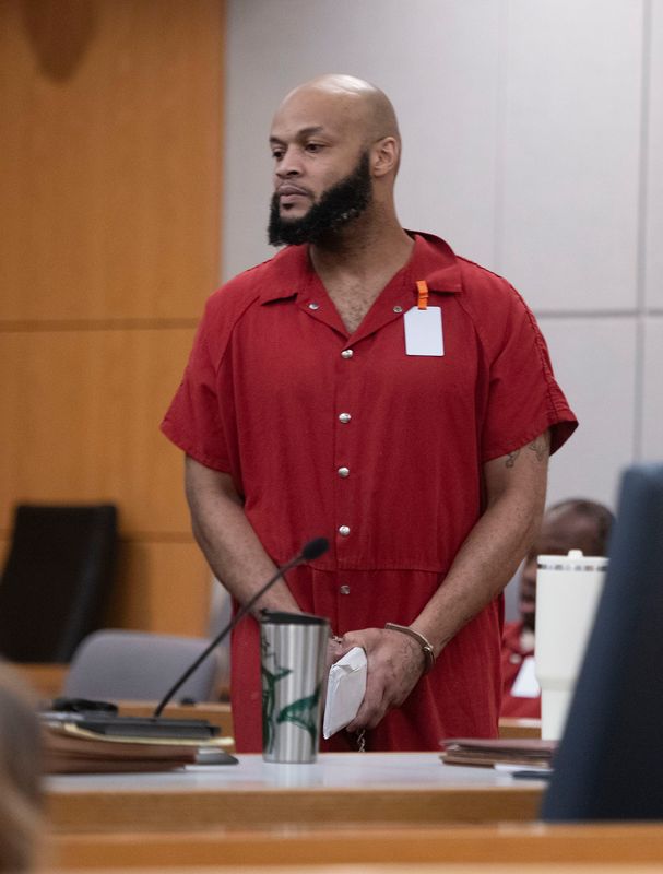 Davarius James arrives in the Courtroom of Circuit Court Judge John Miller to stand trial for second-degree murder on Oct. 20, 2025. James allegedly killed a woman with "excessive blunt force trauma" to the head and chest in February 2025.
