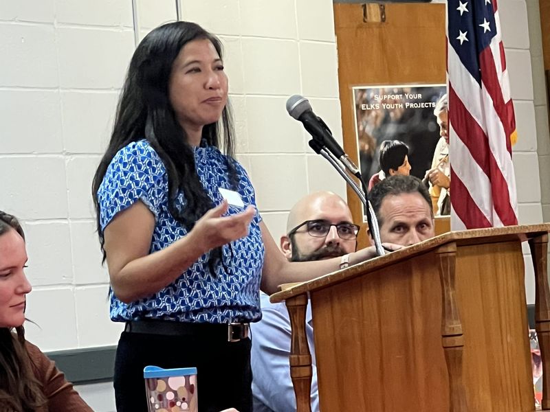 Yen Bailey, a Democratic congressional candidate speaks at a Tallahassee town hall organized by Leon County Indivisible, Monday Oct. 20, 2025