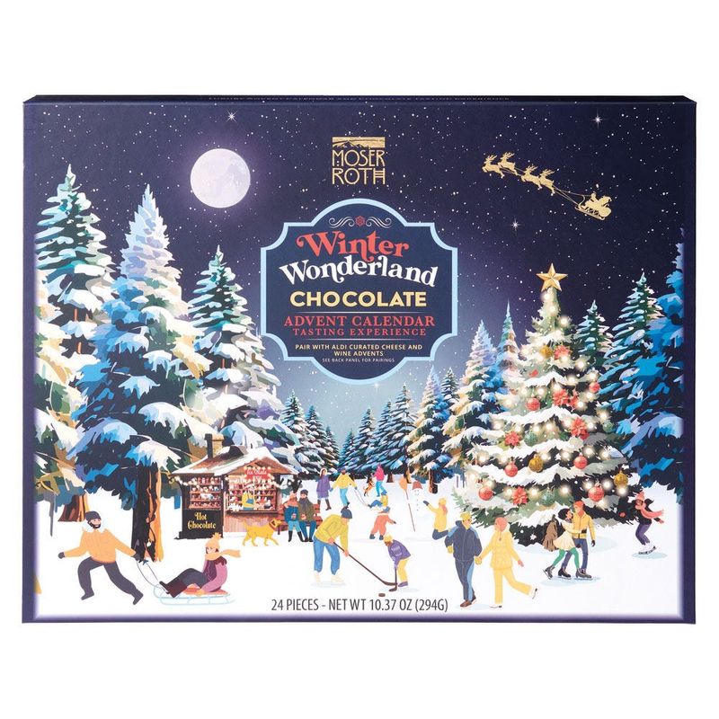 The Winter Wonderland Moser Roth Chocolate Advent Calendar offers "24 days of decadent chocolate bliss."