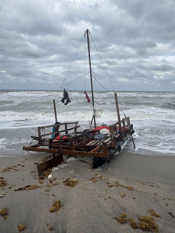 A makeshift raft washed up Oct. 25, 2025, on Jupiter Island in southeastern Martin County, according to the Martin County Sheriff's Office.