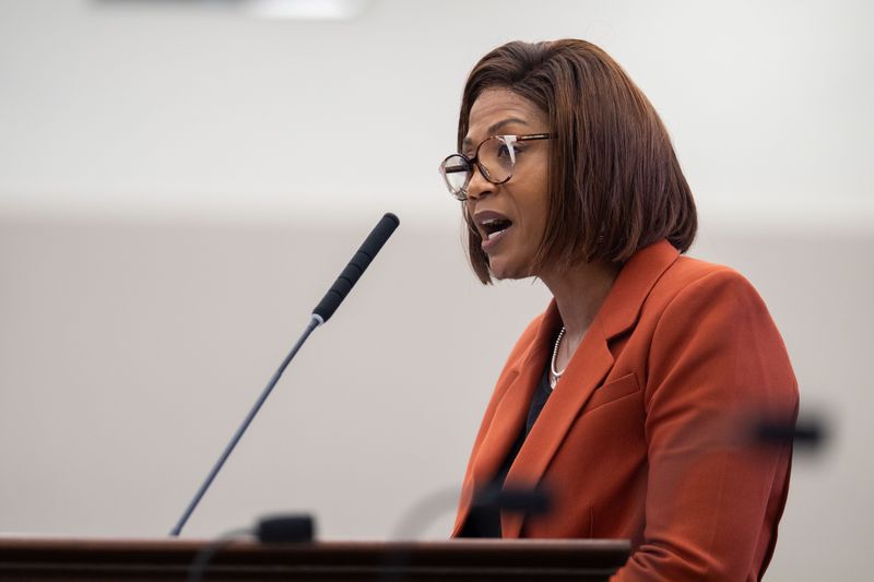 Leon County Clerk of Courts Gwen Marshall Knight speaks at a Leon County legislative delegation meeting Monday, Oct. 27, 2025.
