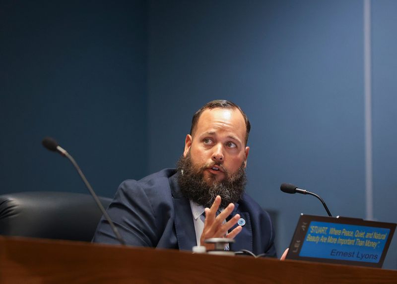 Stuart City Commissioner Sean Reed during a meeting, Oct. 27, 2025, at City Hall. Reed, Vice Mayor Christopher Collins and Commissioner Laura Giobbi voted in favor of firing City Manager Mike Mortell and Mayor Campbell Rich and Commissioner Eula Clarke voted against.