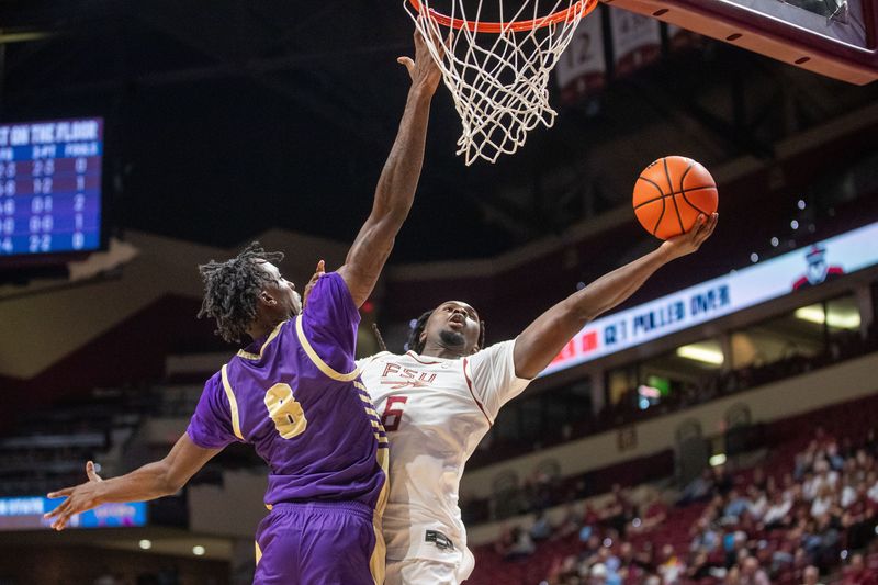 Florida State Seminoles guard Robert McCray V (6) shoots for two. The Florida State Seminoles defeated the Alcorn State Braves 108-76 on Tuesday, Nov. 4, 2025.