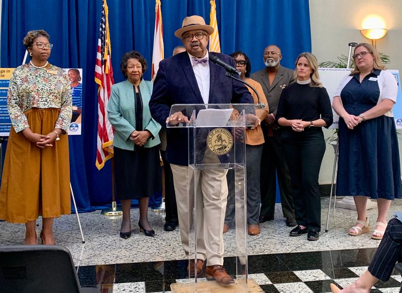 Jacksonville City Council member Ken Amaro speaks during the Nov. 5, 2025 creation of the Duval Care Coalition helping residents hurt by the ongoing federal government shutdown.