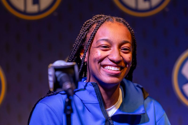 Oct 14, 2025; Birmingham, AL, USA; Kentucky Wildcats guard Tonie Morgan talks with the media during SEC Media Days at Grand Bohemian Hotel. Mandatory Credit: Vasha Hunt-Imagn Images