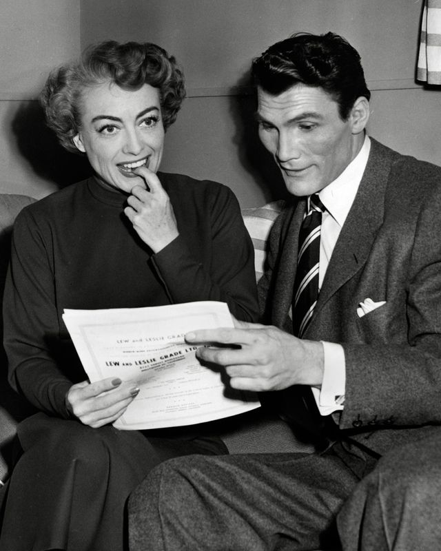 Joan Crawford and Jack Palance in a publicity shot for the 1952 RKO film "Sudden Fear."