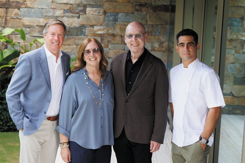 Michael Lessing (far left), CEO of Lessing’s Hospitality Group, stands with Jill and Avie Glazer and Chef Daniel DiStefano, who has been named the new executive chef for Glazer Hall Private Events.