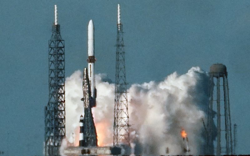 The 3:55 p.m. November 13 launch of the 321-foot Blue Origin New Glenn rocket from Launch Complex 36 at Cape Canaveral Space Force Station for the NASA ESCAPADE mission.