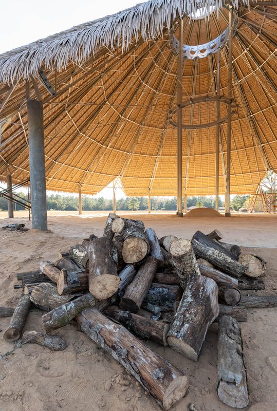 Firewood is readied outside of the new roundhouse at the Santa Rosa Band of the Lower Muscogee tribal grounds in Milton on Nov. 17, 2025. The tribe be using the roundhouse when it hosts its annual Creek Fest on November 22nd and 23rd.
