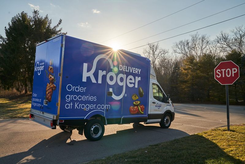 A Kroger delivery truck is pictured. The company announced on Tuesday it will end the service in February 2026.