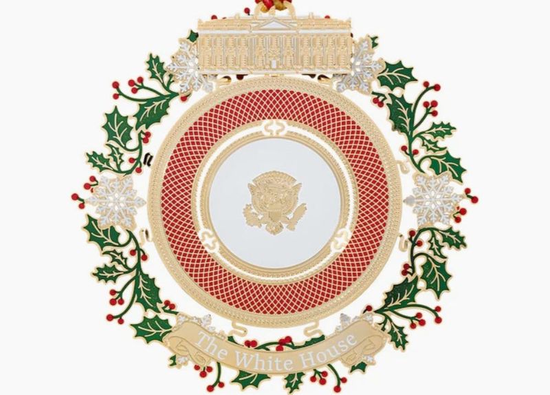 The 2025 Official White House Christmas Ornament honors state dinners by depicting a china place setting.