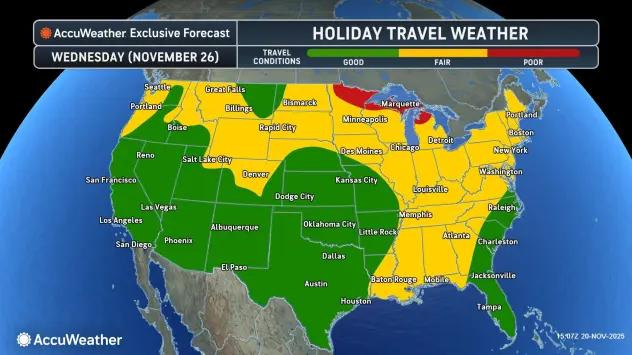 Holiday weather travel conditions on Wednesday, Nov. 26.