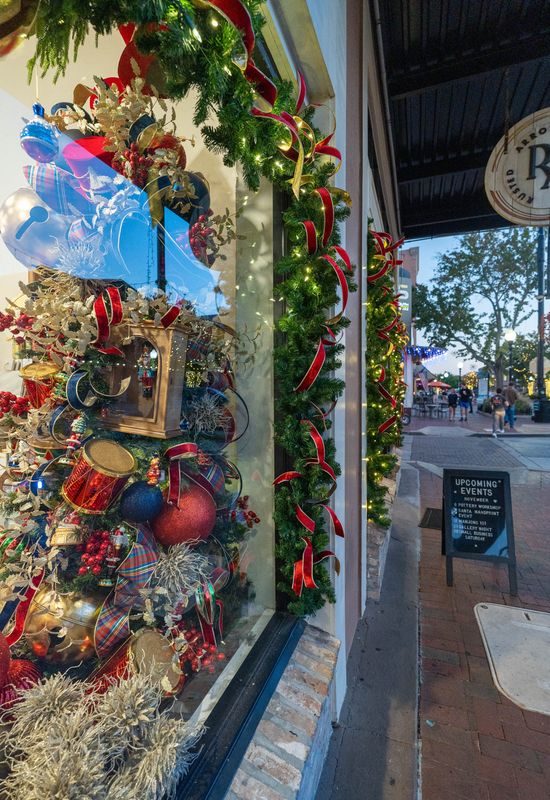 Christmas lights and decorations adorn downtown Pensacola on Nov. 20, 2025.