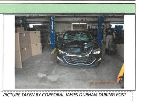 Cruiser driven by former Escambia Sheriff's Deputy Greg Nesmith following a fatal accident on July 4 where state troopers he was speeding when he hit and killed two 20-year-old pedestrians in a crosswalk on Perdido Key Drive.