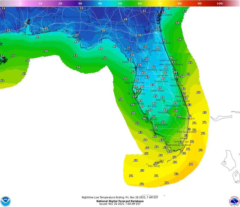 A cold front will drive Florida temperatures down late Thanksgiving 2025.