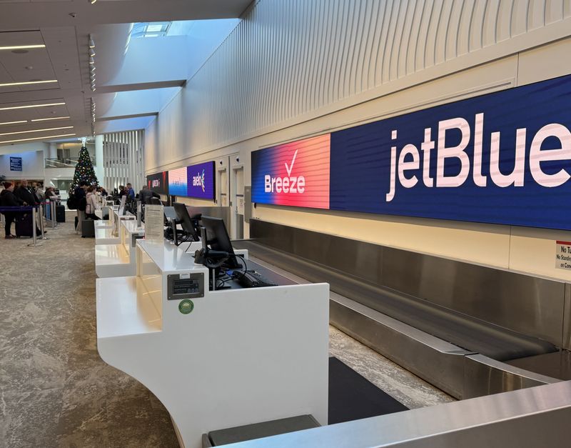 The new baggage check-in counter for JetBlue at Daytona Beach International Airport on Friday, Nov. 28, 2025.The airline is returning after a seven-year hiatus on Dec. 4 to offer daily nonstop flights to the "World's Most Famous Beach" from New York City and Boston.