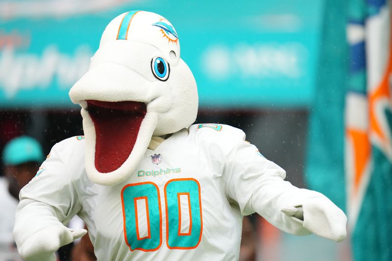 Week 13: T.D., the mascot of the Miami Dolphins, takes the field prior to the game against the New Orleans Saints at Hard Rock Stadium.