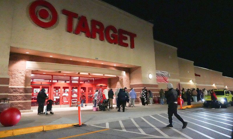 People line up outside a Target for Black Friday shopping in Anderson, South Carolina on Nov. 28, 2025.
