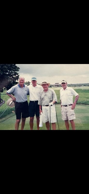 (From left to right) Laurie Hammer, Kevin Hammer, Bob Murphy and Pete Dye, who designed Delray Dunes for his first course in Florida, pose for a photo on the golf course.