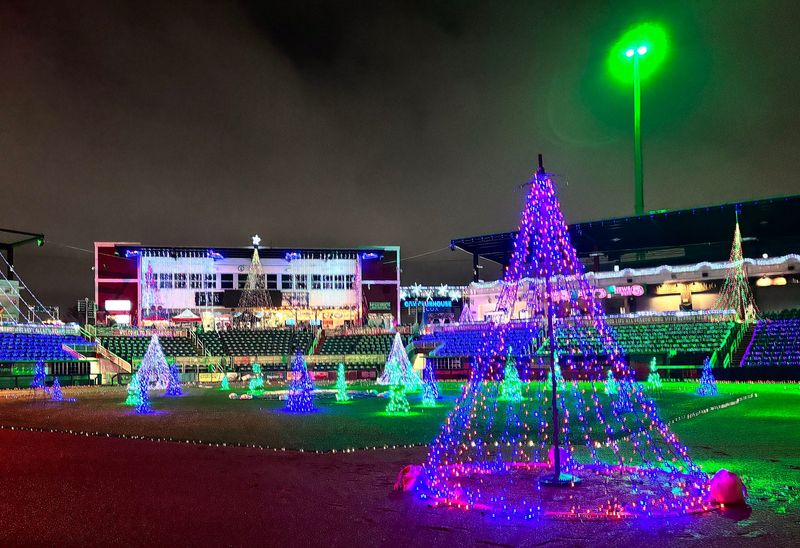 The Blue Wahoos Stadium was transformed into a lighted winter holiday experience on Dec. 5, 2025. The minor league baseball stadium features vivid seasonal walk-through light displays, s'more stations, a Santa workshop complete with a letter-writing station, and visits with Santa for the kids.