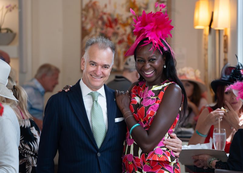 Bice general manager Jose Gonzalez poses for a photo with Gemma Maxime during Worth Avenue's Annual Derby Party Saturday May 3, 2025.