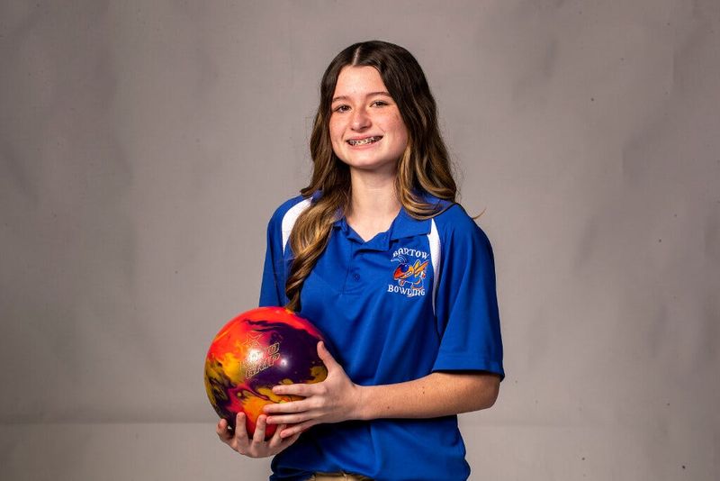 Bartow's Caylee Mitchell, pictured here, is a first-team all-county player, and she is The Ledger's 2025 Girls Bowler of the Year.