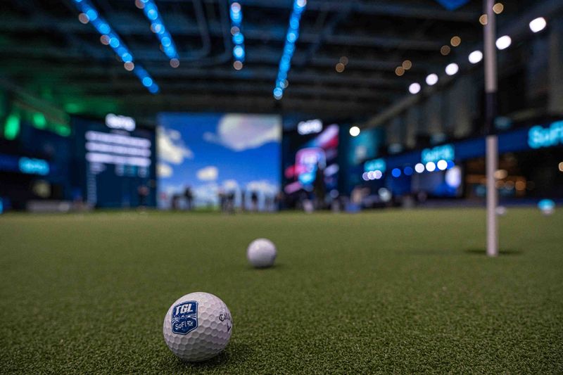 A new larger putting area is installed at the SoFi Center as preparations near completion for the start of the second season of TGL in Palm Beach Gardens, Fla, on December 15, 2025.
