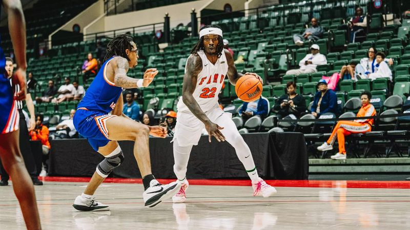 Florida A&M Rattlers forward Tyler Shirley (22) handles the basketball during an NCAA college basketball versus the Florida Memorial Lions during the HBCU Hoops Invitational Championship game at the ESPN Wide World of Sports in Orlando, Florida, Saturday, Dec. 2025.
