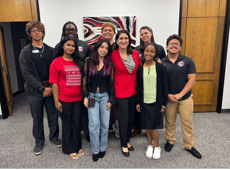 Polk State College President Angela Garcia Falconetti with leaders of the college's Student Government Associations, clubs and classes.