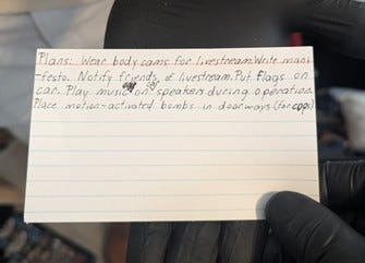 A note found at the Sarasota home of Lucas Alexander Temple, 20, by federal agents. Authorities believe Temple had been plotting a racially motivated act of violence and had written a plan of his intentions.