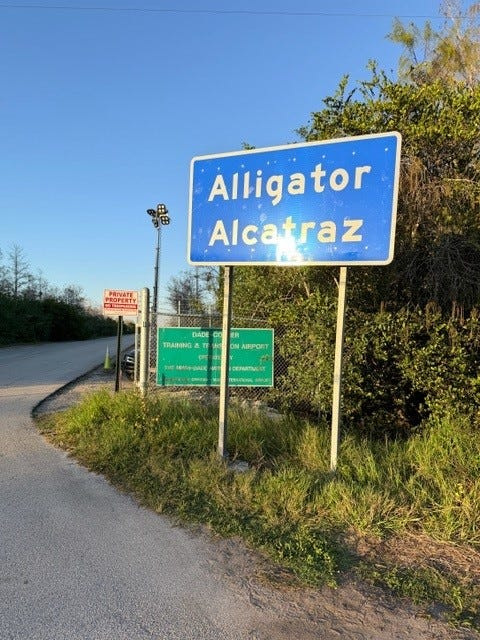 Alligator Alcatraz on U.S. 41/Tamiami Trail in Big Cypress National Preserve is an immigration detention center opened July 3, 2025. The center, run by the Florida Department of Emergency Management, is capable of holding 3,000 or more inmates.