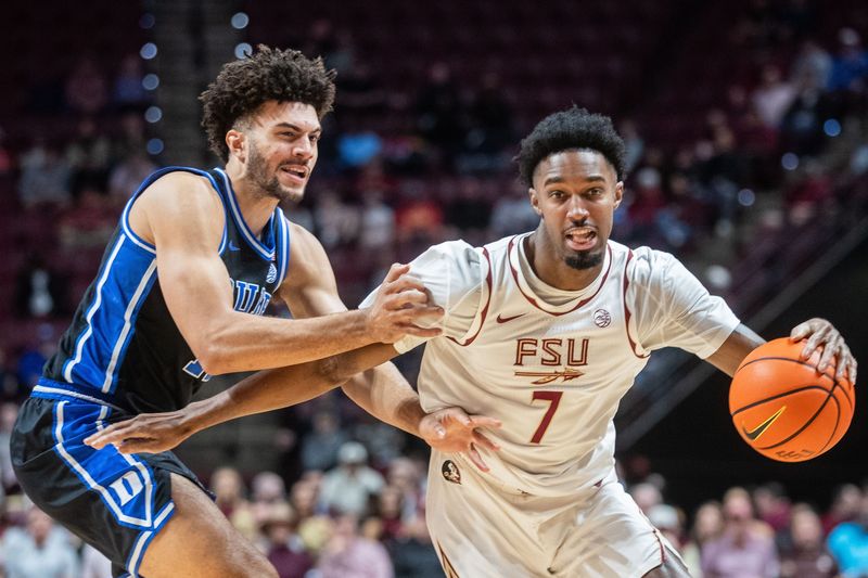 The Florida State Seminoles and Duke Blue Devils are tied 42-42 at the half on Saturday, Jan. 3, 2025.