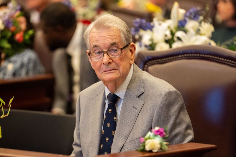 Sen.Don Gaetz listens to Senate President Ben Albritton during opening day of session Tuesday, Jan. 13, 2026.