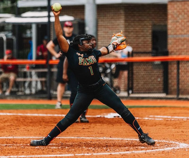 Florida A&M Rattlers softball's Zoryana Hughes pitches during a game.