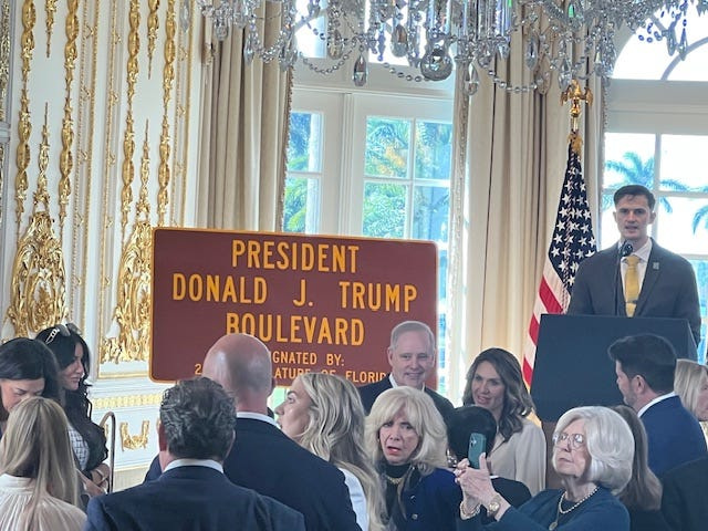 Crowds gather at Mar-a-Lago on Jan. 16 before President Donald Trump shows up for a ceremony to rename a 4-mile stretch of Southern Boulevard for him.