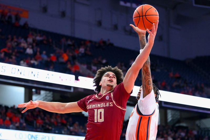 Florida State Seminoles guard Lajae Jones (10) shoots against Syracuse in a January game. The former Fletcher High standout was picked in the second round of the NBA Draft on Wednesday by Golden State.