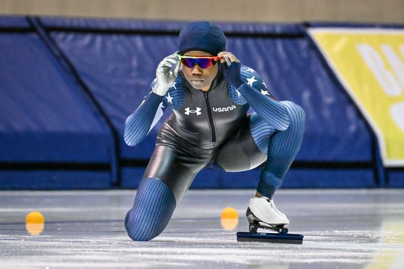 Erin Jackson prepares to skate the 500 meters at the U.S. long track championships.