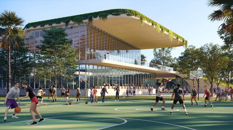 A conceptual rendering released Jan. 16, 2026, shows a proposed recreational area west of Northwest Second Avenue that would happen under the One Boca plan. Voters on March 10 rejected the plan.