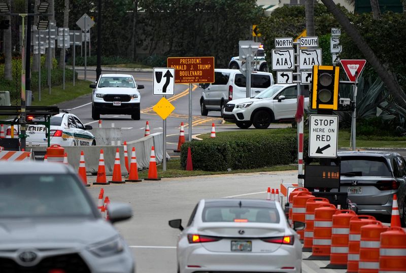 A sign “President Donald J. Trump Boulevard” has been placed at the east end of Southern Boulevard near the traffic circle January 2026 in Palm Beach. Southern Boulevard between Mar-a-Lago Club to Palm Beach International Airport has been renamed “President Donald J. Trump Boulevard “ by the 2025 Legislature of Florida.
