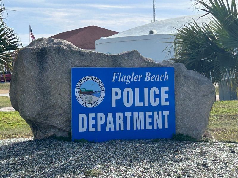 Flagler Beach Police Department sign outside the department's headquarters.