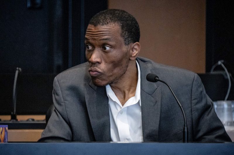 Semmie Lee Williams testifies in Judge Cymonie Rowe's courtroom at the Judge Daniel T.K. Hurley Courthouse in downtown West Palm Beach, Fla., on January 22, 2025. Williams is accused of the 2021 of stabbing death 14-year-old Ryan Rogers in Palm Beach Gardens.