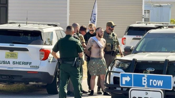 A man who allegedly pulled a gun on a neighbor barricaded himself in his mobile home in Ormond Beach, holding off sheriff's deputies and police for several hours Thursday. Jan. 22. The suspect came to the door and was grabbed by members of a SWAT team just before 1 p.m.