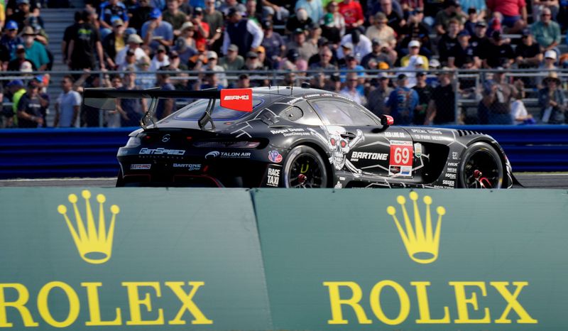 No. 69 speeds through the East Horseshoe during WeatherTech Championship Rolex 24 qualifying, Thursday, Jan. 22, 2026 at Daytona International Speedway.